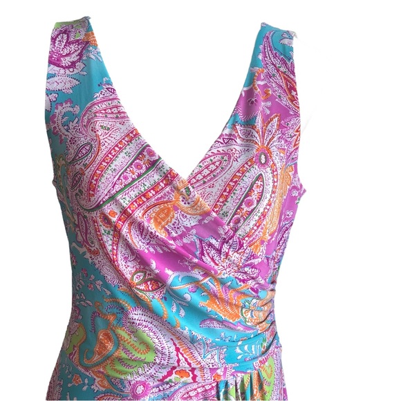 Lauren Ralph Lauren Faux Wrap Dress Womens Multicolor Paisley Sleeveless Size MP - Picture 2 of 9